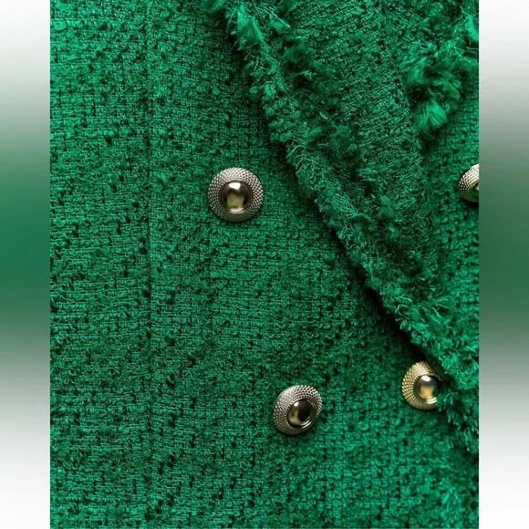 🆕(NWT) ZARA Bloggers Fav Green Tweed Double Breasted Cropped Blazer. Size XS - Picture 4 of 16